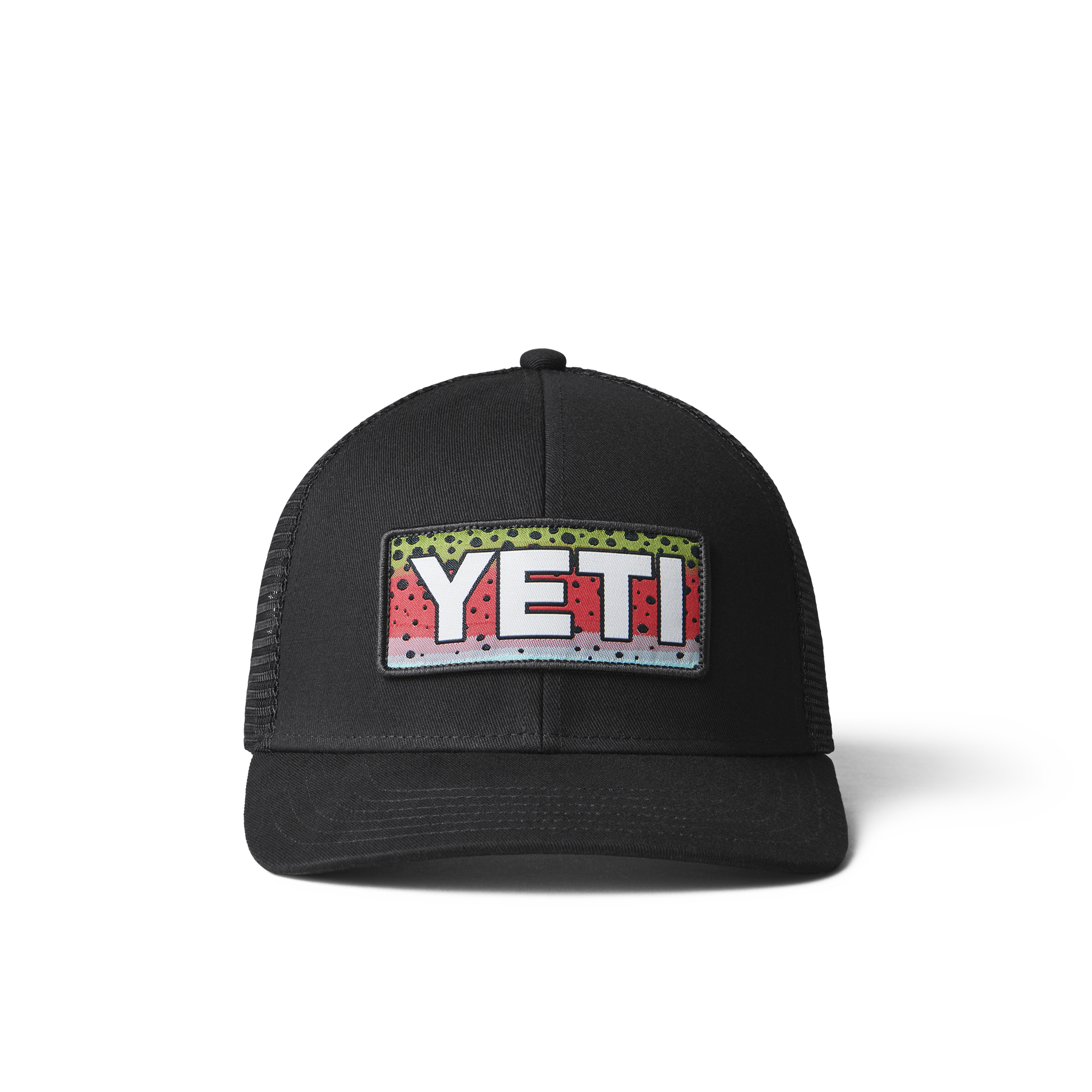 YETI Rainbow Trout Logo Badge Trucker Hat Black