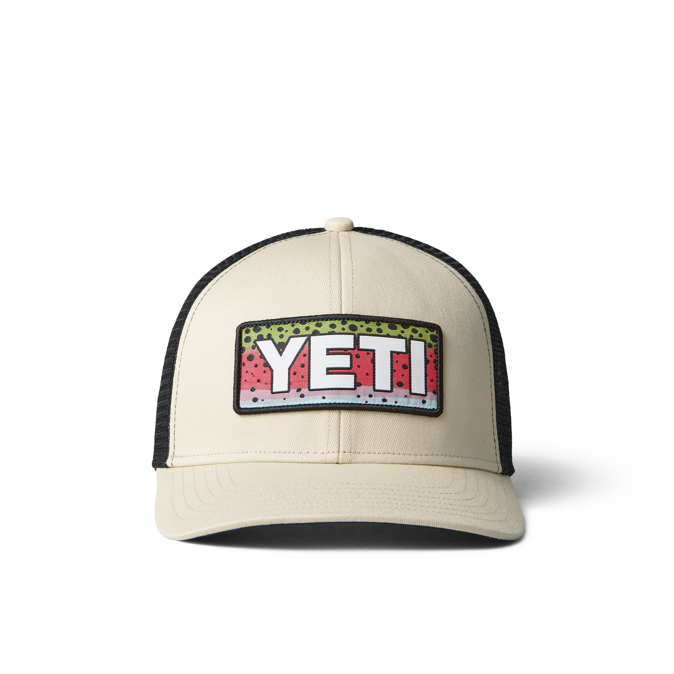 YETI Rainbow Trout Logo Badge Trucker Hat Cream